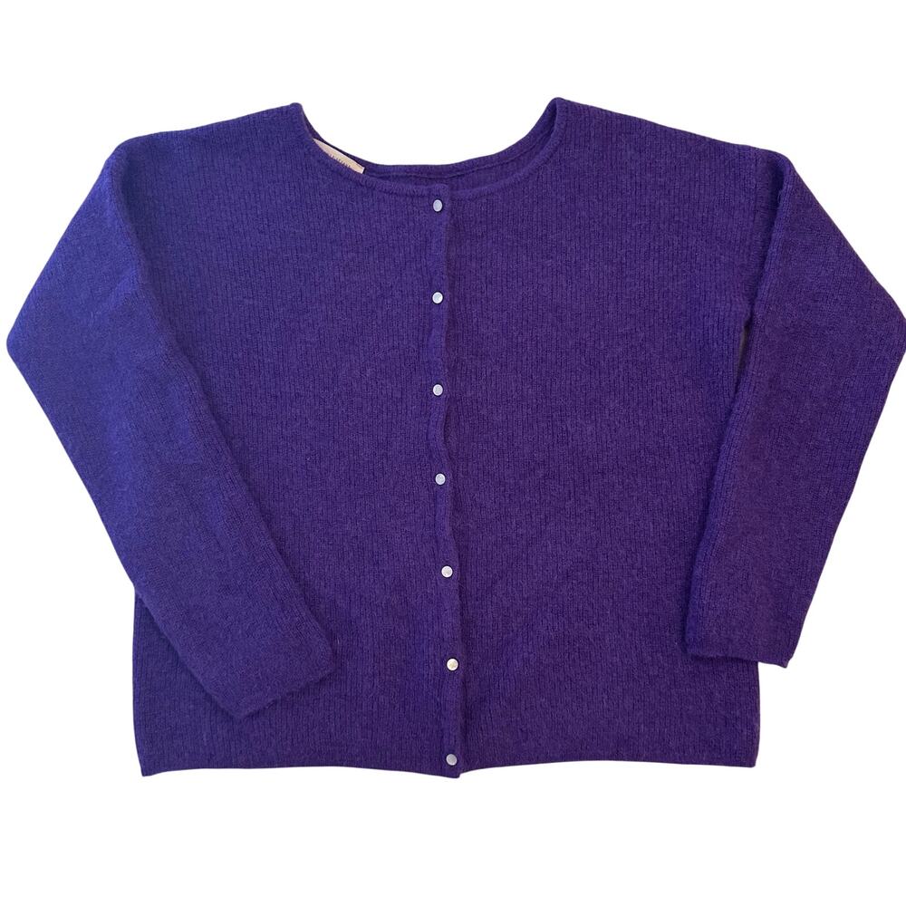 Sezane Women's Small Dark Purple Gaspard Cardigan Mohair Alpaca Pearl Buttons